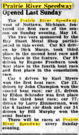 Prairie River Speedway - May 19 1954 Article (newer photo)